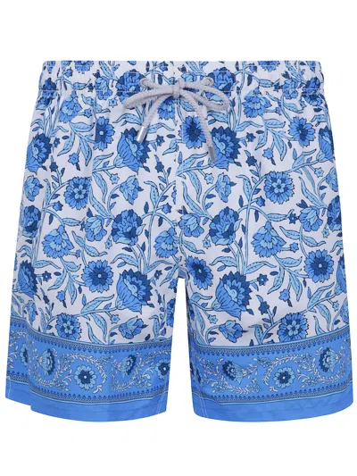 Mc2 Saint Barth Gustavia Swim Shorts With Blue Batik Floral Print