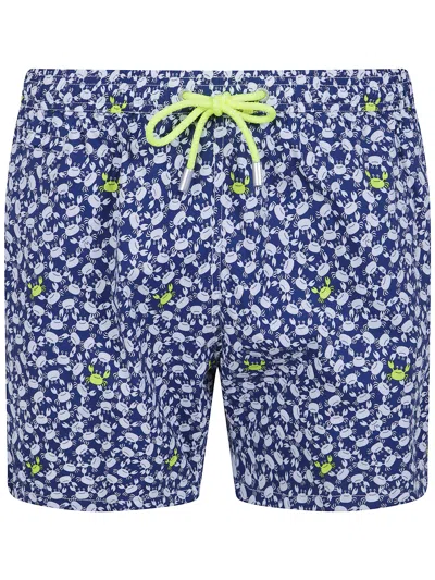 Mc2 Saint Barth Crab-print Drawstring Swim Shorts In Blue