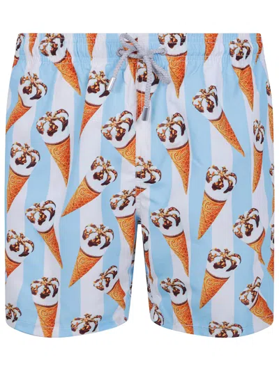 Mc2 Saint Barth Ice-cream-print Striped Swim Shorts In Blue