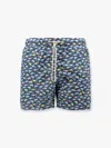 Mc2 Saint Barth Recycled Nylon Swim Trunks With Shark Trouble Multicolor Print In Blue