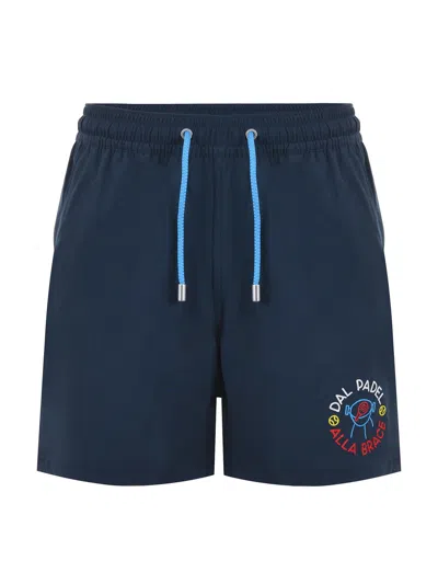 Mc2 Saint Barth Man Comfort Swim Shorts With Dal Padel Alla Brace Embroidery Insulti Luminosi Special Edition In Blue