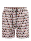 Mc2 Saint Barth Man Lightweight Fabric Swim-shorts Lighting Micro Fantasy With Whisky And Cigars Print In Ecru/arancio