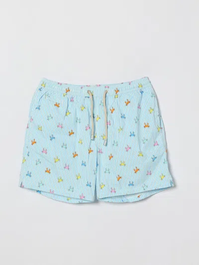 Mc2 Saint Barth Octopus-print Striped Swim Shorts In Blue