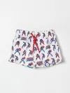 Mc2 Saint Barth White Swim Trunks With Captain America Print In Stretch Baby In White