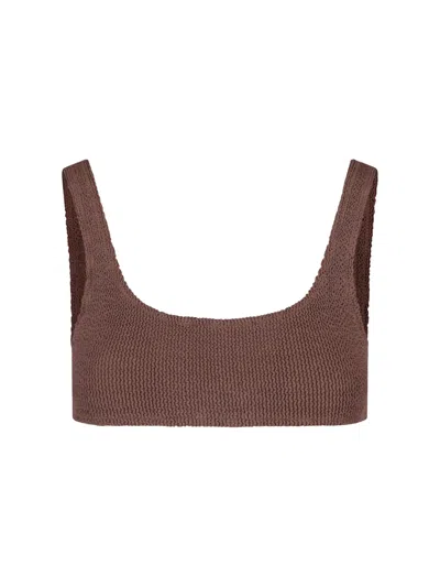Mc2 Saint Barth Naima Smocked Bikini Top In Brown