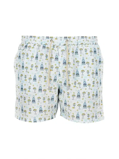 Mc2 Saint Barth Swimsuit With Gin And Tonic Print And Lemons In Blue