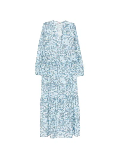 Mc2 Saint Barth Sylvia Zebra-print Maxi Dress In Blue