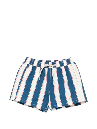 Mc2 Saint Barth Kids' Syros Jr Striped Drawstring Swim Shorts In Blue