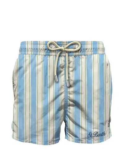 Mc2 Saint Barth Syros Striped Drawstring Swim Shorts In Blue