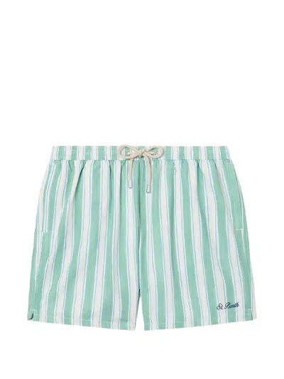 Mc2 Saint Barth Syros Striped Drawstring Swim Shorts In Green