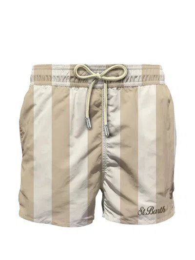 Mc2 Saint Barth Syros Striped Drawstring Swim Shorts In Neutral