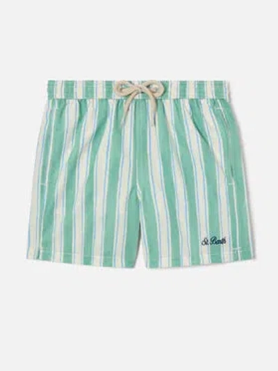 Mc2 Saint Barth Syros Swim Shorts With Green Striped Pattern