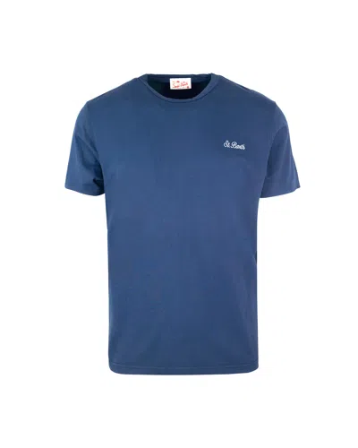 Mc2 Saint Barth T-shirt Dover Blu Con Ricamo Logo In 01793f