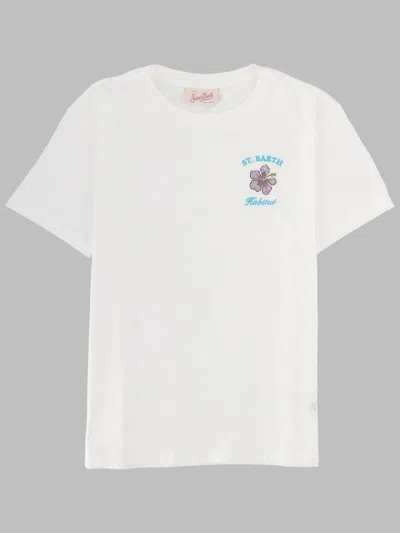 Mc2 Saint Barth Women White Graphic Crew Neck T-shirt In Transparent
