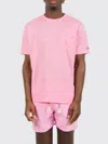 Mc2 Saint Barth Man Pink Linen Jersey T-shirt Ecstasea With Pocket In Pink