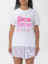 Mc2 Saint Barth Woman Cotton Jersey Crewneck T-shirt Emilie With Barbie Logo Print Barbie Special Edition In White