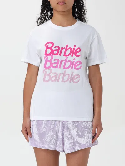 Mc2 Saint Barth Woman Cotton Jersey Crewneck T-shirt Emilie With Barbie Logo Print Barbie Special Edition In White