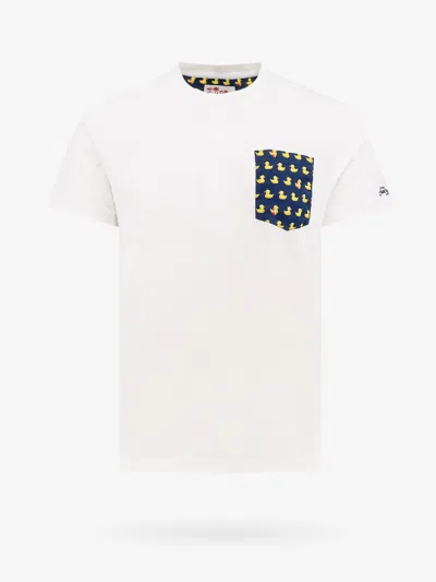 Mc2 Saint Barth Man Cotton T-shirt With Ducky Print Pocket In White