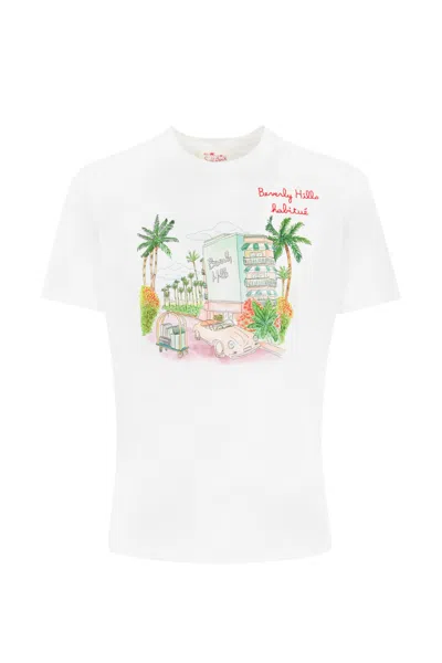 Mc2 Saint Barth T-shirt With Beverly Hills Habitue Embroidery In Bianco