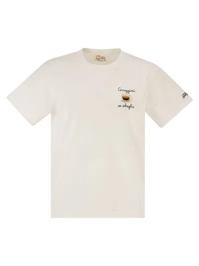 Mc2 Saint Barth T Shirt With Embroidery On The Chest In White