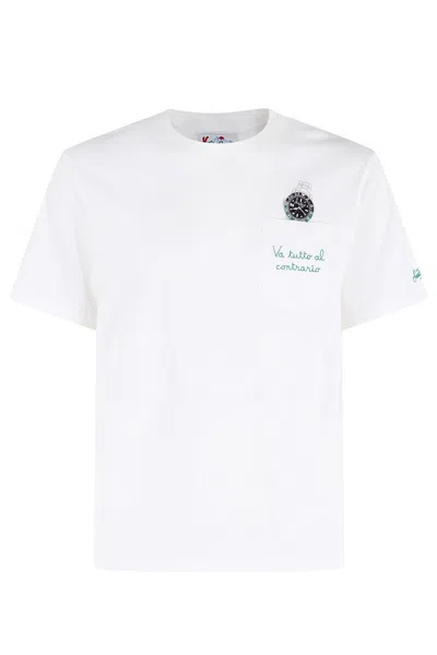 Mc2 Saint Barth T Shirt With Embroidery Pocket In White