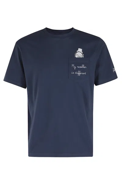 Mc2 Saint Barth T Shirt With Embroidery Pocket In Blue