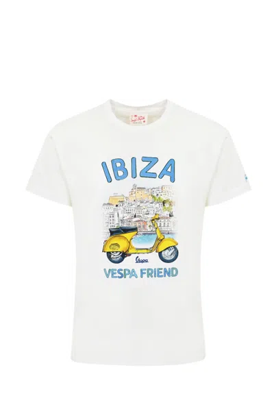 Mc2 Saint Barth T-shirt With Ibiza Vespa Friend Print In Bianco