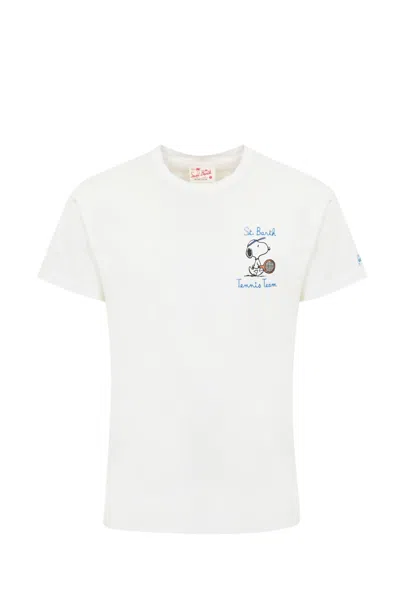 Mc2 Saint Barth T-shirt With Snoopy Tennis Print And Embroidery In Bianco