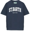 Mc2 Saint Barth Solid Color Sport Club Crew-neck T-shirt With Contrasting Pr In Blue