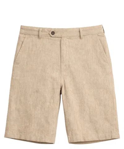 Mc2 Saint Barth Tailored Linen Herringbone Shorts With Button Closure In Brown
