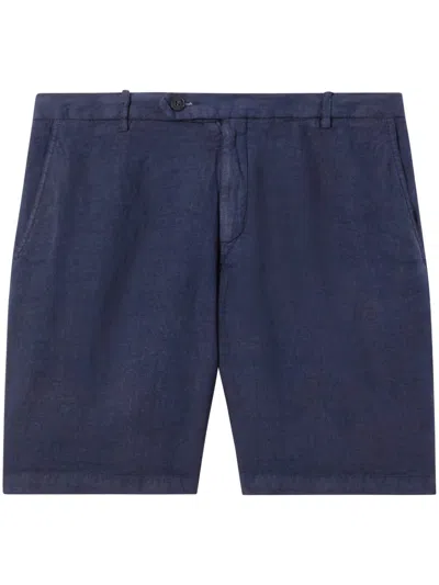 Mc2 Saint Barth Tailored Linen Herringbone Shorts With Button In Blue