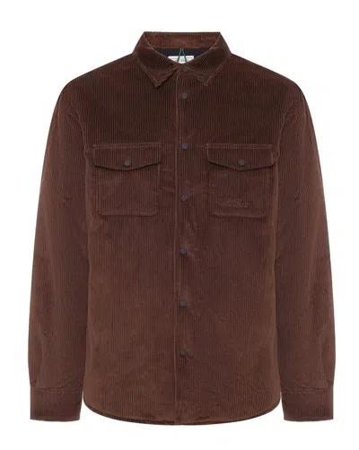 Mc2 Saint Barth Tailored Long-sleeve Button-up Shirt With Flap Pockets In Brown