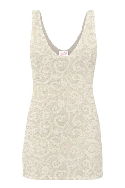 Mc2 Saint Barth Tailored Mini Dress With Floral Texture In Neutral