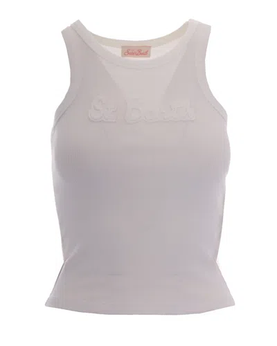 Mc2 Saint Barth Logo-patch Ribbed Tank Top In White