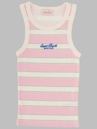 Mc2 Saint Barth Ada Striped Logo-embroidered Top In Pink