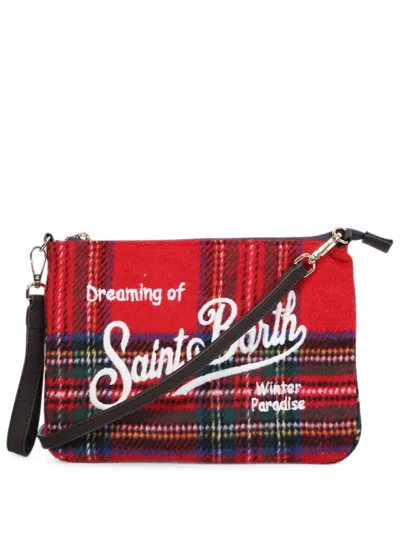 Mc2 Saint Barth Tartan Embroidered Pouch In Orange