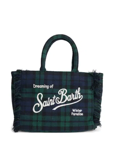 Mc2 Saint Barth Tartan-fringed Tote Bag In Blue