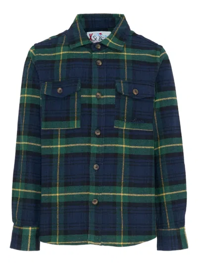 Mc2 Saint Barth Kids' Tartan Long-sleeve Shirt In Blue