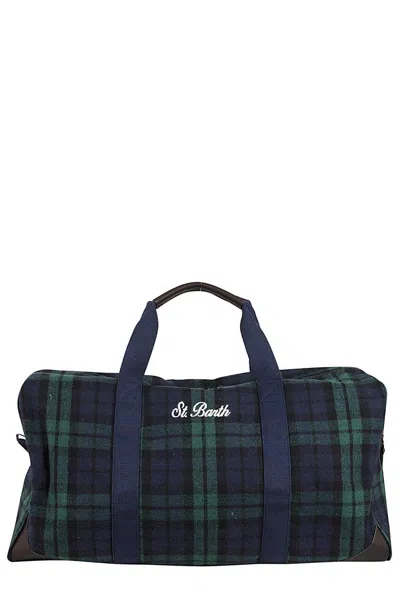 Mc2 Saint Barth Tartan Pattern Duffle Bag With Adjustable Strap In Green
