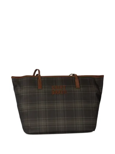 Mc2 Saint Barth Tartan-check Logo-embroidered Tote Bag In Green
