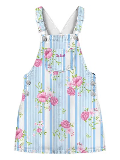 Mc2 Saint Barth Kids' Tecla Striped Floral Dress In Blue