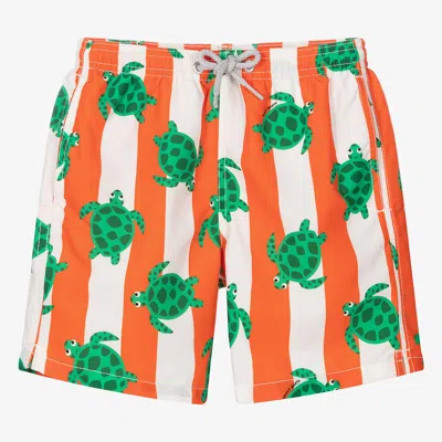 Mc2 Saint Barth Teen Boys Orange Turtle Print Swim Shorts