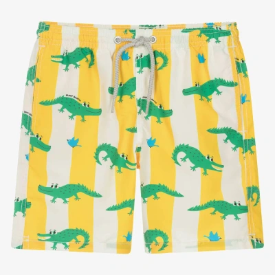 Mc2 Saint Barth Teen Boys Striped Crocodile Swim Shorts In Yellow