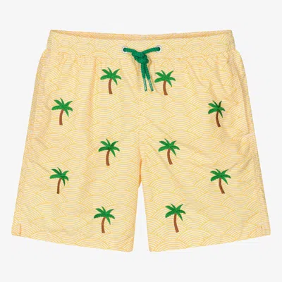 Mc2 Saint Barth Teen Boys Yellow Palm Tree Swim Shorts