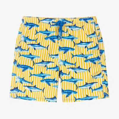Mc2 Saint Barth Teen Boys Yellow Stripe Shark Swim Shorts