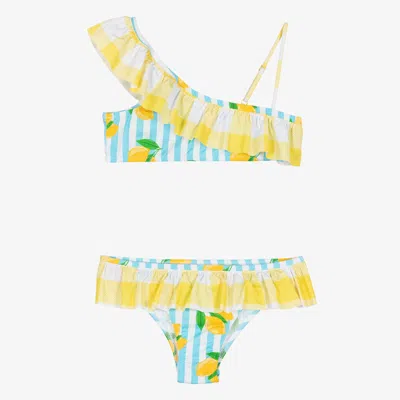 Mc2 Saint Barth Teen Girls Blue Stripes & Lemons Bikini