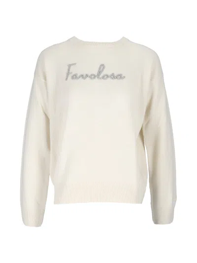 Mc2 Saint Barth Relaxed Fit Crewneck Sweater With Subtle Embroidery In White