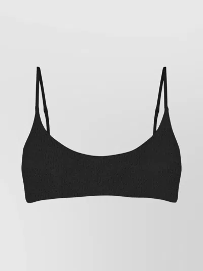 Mc2 Saint Barth Textured Fabric Adjustable Straps Bikini Top In Black