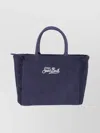 Mc2 Saint Barth Textured Tote Bag Fringed Edges In Blue