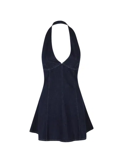 Mc2 Saint Barth Dark Blue Denim Mini Dress With Halter Neckline
